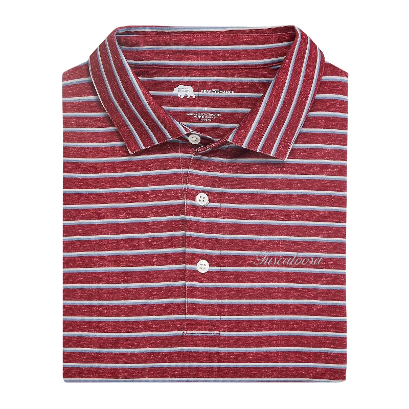 Men's breathable performance casual shirt-Tuscaloosa Town Script Fairway Stripe Performance Polo - Zinfandel