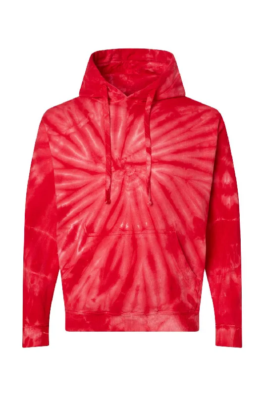 Men's performance workout hoodie-Dyenomite Mens Cyclone Tie Dyed Hooded Sweatshirt Hoodie w/ Pouch Pocket - Red