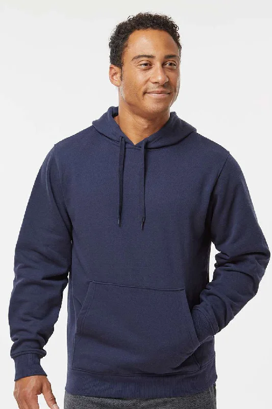 Men's sporty travel hoodie-Augusta Sportswear Mens Fleece Hooded Sweatshirt Hoodie w/ Pouch Pocket - Navy Blue - Closeout