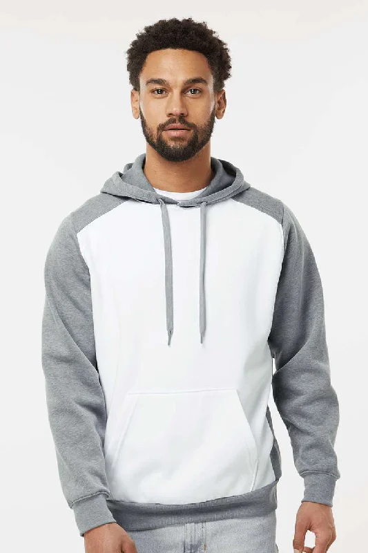 Men's tech-inspired workout hoodie-Augusta Sportswear Mens Eco Revive 3 Season Fleece Hooded Sweatshirt Hoodie w/ Pouch Pocket - White/Heather Grey