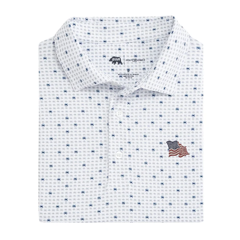 Men's organic cotton dress shirt-Vintage Flag Tour Printed Performance Polo - Dark Denim