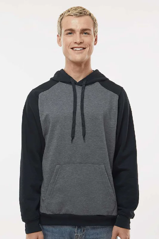 Men's weatherproof sports hoodie-Augusta Sportswear Mens Eco Revive 3 Season Fleece Hooded Sweatshirt Hoodie w/ Pouch Pocket - Heather Carbon Grey/Black