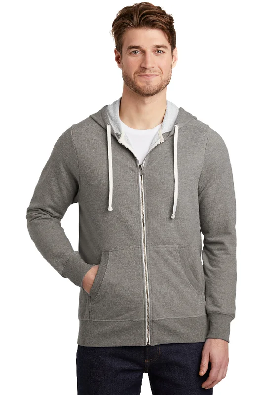 Men's versatile gym hoodie-District Mens Perfect French Terry Full Zip Hooded Sweatshirt Hoodie w/ Pockets - Grey Frost