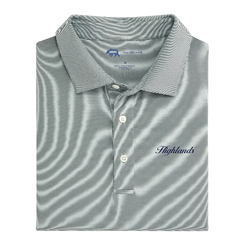 Men's modern dress casual shirt-Highlands Town Script Hairline Stripe Performance Polo - Trekking