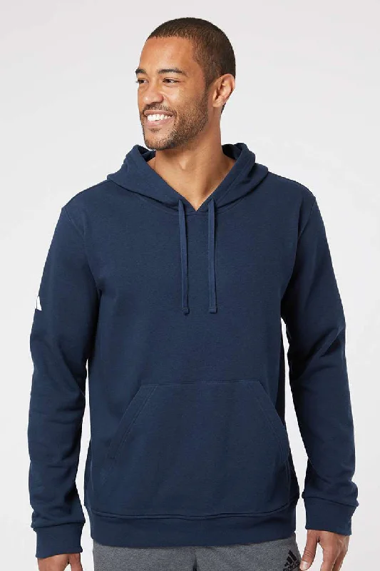 Men's comfortable performance hoodie-Adidas Mens Fleece Hooded Sweatshirt Hoodie w/ Pouch Pocket - Collegiate Navy Blue