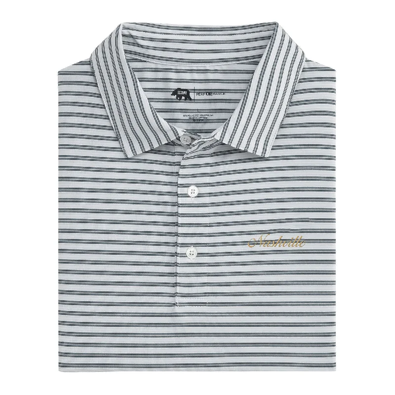 Men's pre-washed casual shirt-Nashville Town Script Wedge Stripe Performance Polo - Collegiate Grey