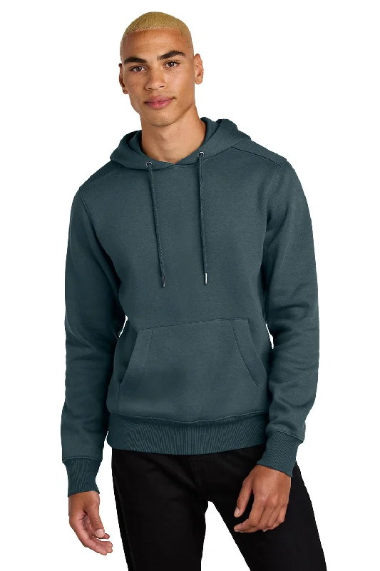 Men's lightweight travel hoodie-District Mens Perfect Weight Fleece Hooded Sweatshirt Hoodie w/ Pouch Pocket - Deep Steel Blue