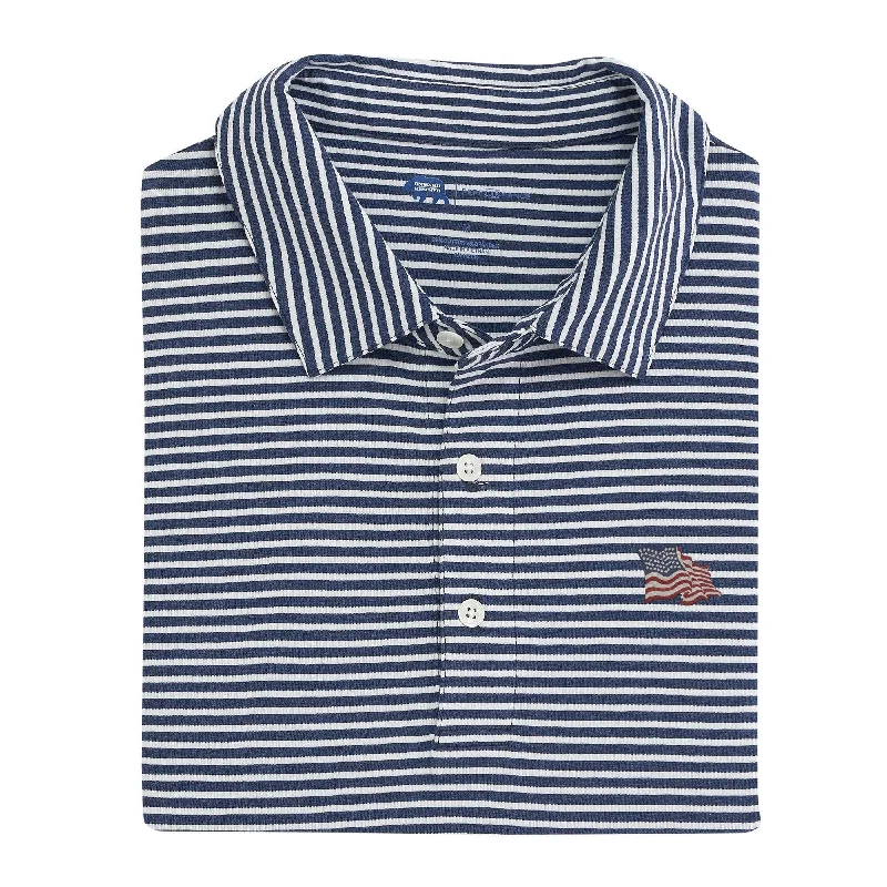 Men's high-performance office shirt-Vintage Flag Row Stripe Icon Polo - Classic Navy