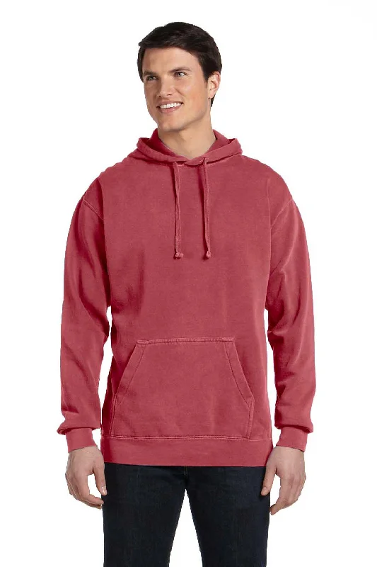 Men's antibacterial gym hoodie-Comfort Colors Mens Hooded Sweatshirt Hoodie w/ Pouch Pocket - Crimson Red