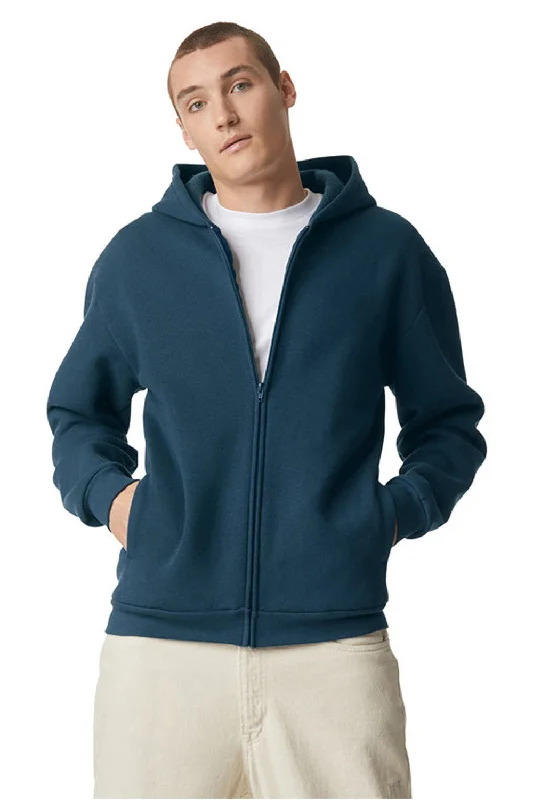 Men's quick-dry workout hoodie-American Apparel Mens ReFlex Fleece Full Zip Hooded Sweatshirt Hoodie w/ Pockets - Sea Blue