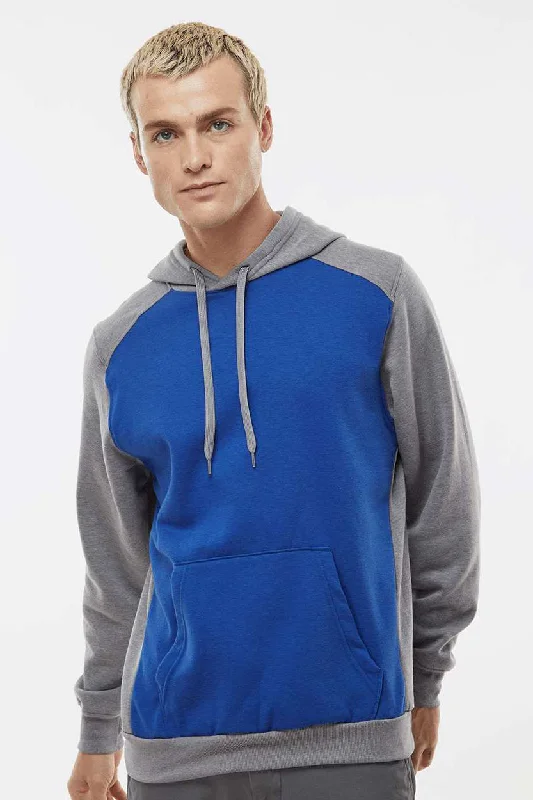 Men's functional pullover hoodie-Augusta Sportswear Mens Eco Revive 3 Season Fleece Hooded Sweatshirt Hoodie w/ Pouch Pocket - Royal Blue/Heather Grey