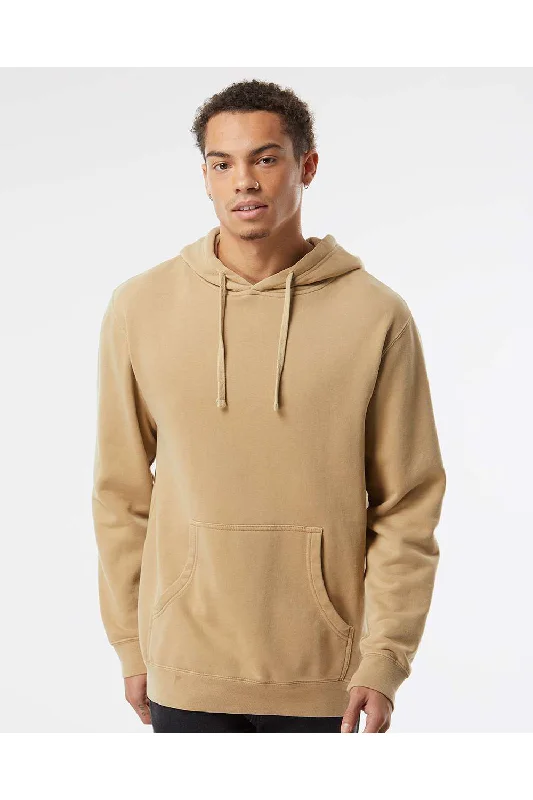 Men's organic workout hoodie-Independent Trading Co. Mens Pigment Dyed Hooded Sweatshirt Hoodie w/ Pouch Pocket - Sandstone Brown