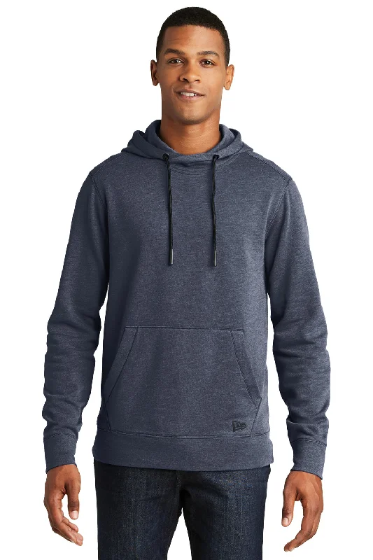 Men's comfortable running hoodie-New Era Mens Fleece Hooded Sweatshirt Hoodie w/ Pouch Pocket - Heather Navy Blue