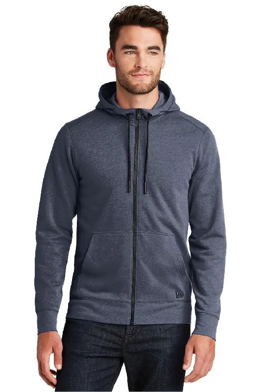 Men's breathable travel hoodie-New Era Mens Fleece Full Zip Hooded Sweatshirt Hoodie w/ Pockets - Heather Navy Blue