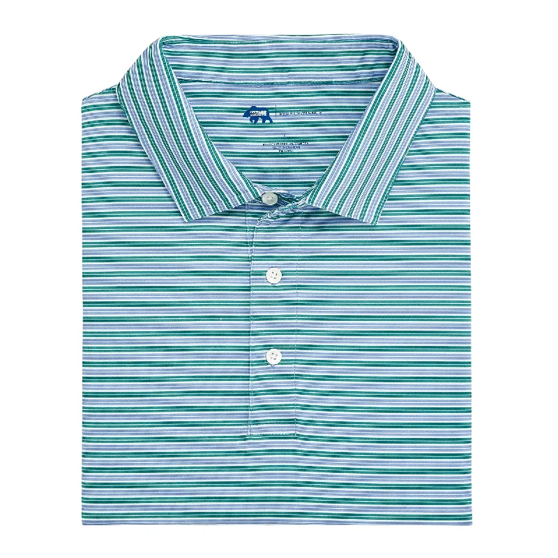 Men's weatherproof casual shirt-Wedge Stripe Performance Polo - Posy Green