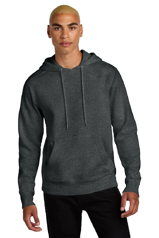 Men's gym performance zip-up hoodie-District Mens Perfect Weight Fleece Hooded Sweatshirt Hoodie w/ Pouch Pocket - Heather Charcoal Grey