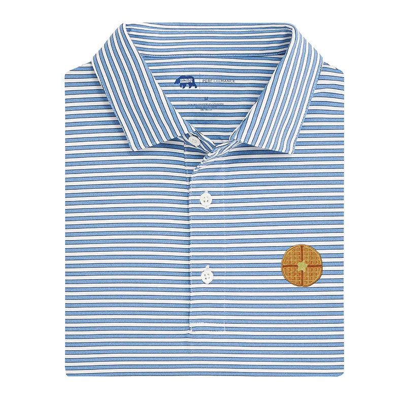 Men's weatherproof work shirt-Waffle Icon Mulligan Stripe Performance Polo - Sky