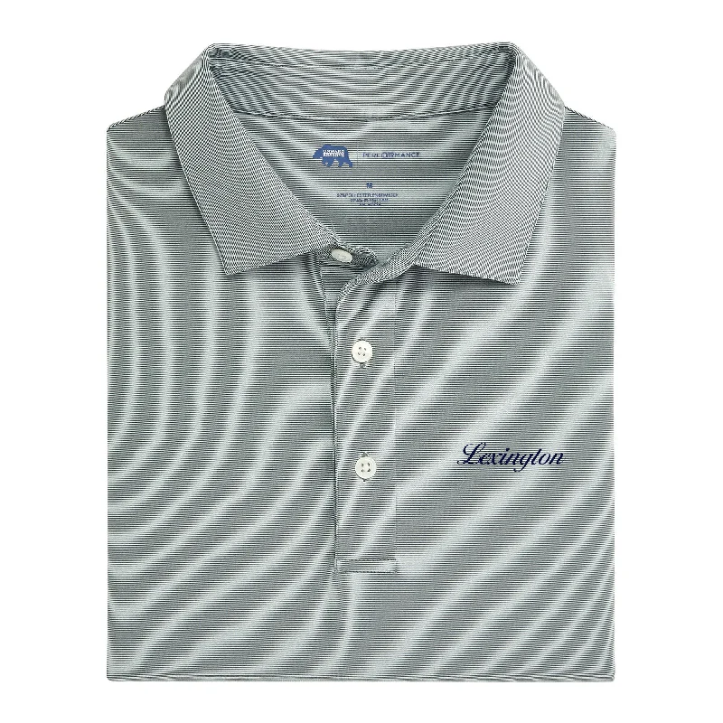 Men's performance gym casual shirt-Lexington Town Script Hairline Stripe Performance Polo - Trekking