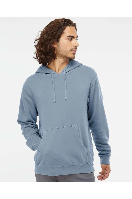 Men's modern casual hoodie-Independent Trading Co. Mens Pigment Dyed Hooded Sweatshirt Hoodie w/ Pouch Pocket - Slate Blue