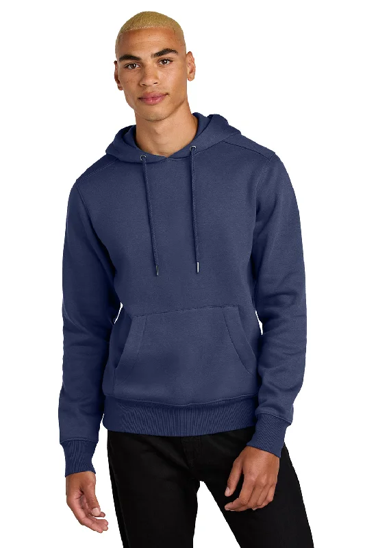 Men's antibacterial performance hoodie-District Mens Perfect Weight Fleece Hooded Sweatshirt Hoodie w/ Pouch Pocket - Tanzanite Blue