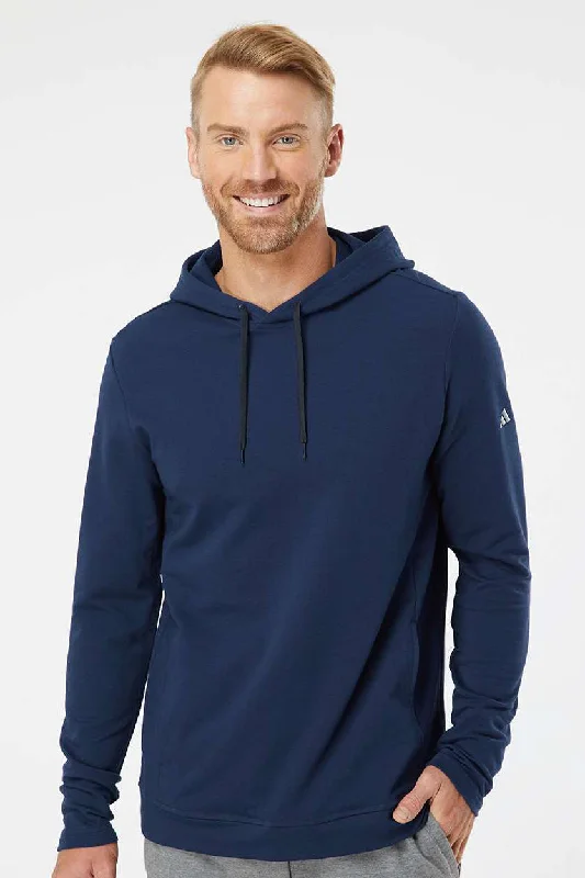 Men's weather-resistant active hoodie-Adidas Mens Hooded Sweatshirt Hoodie w/ Pockets - Collegiate Navy Blue - Closeout