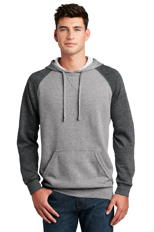 Men's weatherproof travel hoodie-District Mens Fleece Hooded Sweatshirt Hoodie w/ Pouch Pocket - Heather Grey/Grey