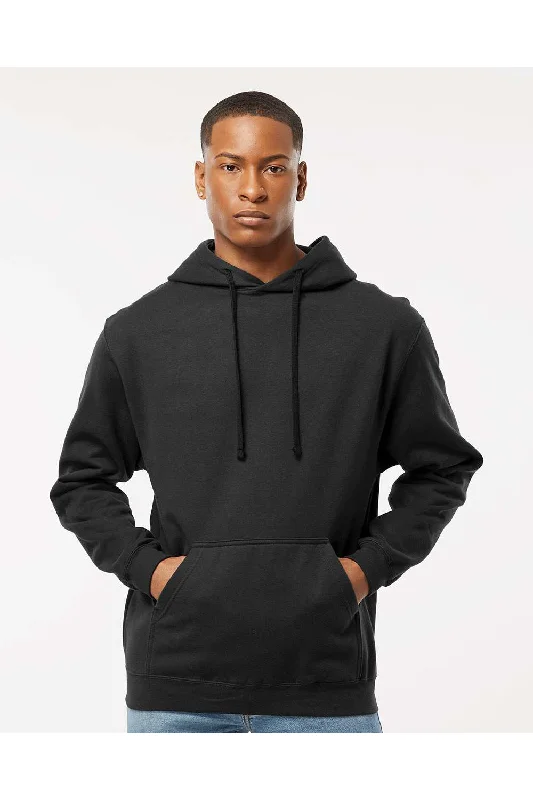 Men's high-stretch performance hoodie-Tultex Mens Fleece Hooded Sweatshirt Hoodie w/ Pouch Pocket - Black