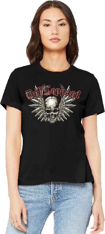 Men's gym-ready t-shirt-Ladies Skull Def Leppard Shirt