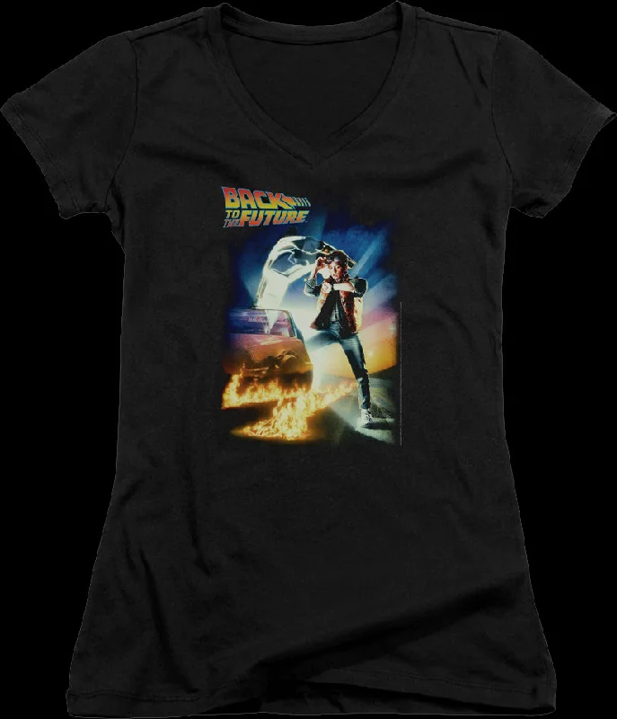 Men's sporty workout t-shirt-Ladies Movie Poster Back To The Future V-Neck Shirt