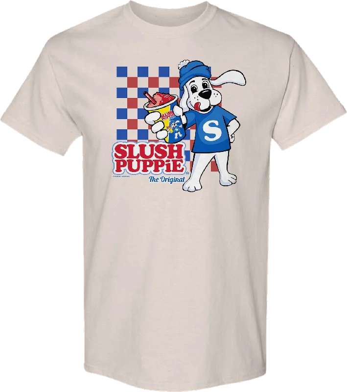 Men's yoga-friendly t-shirt-Chilly Dog Checkerboard Slush Puppie T-Shirt