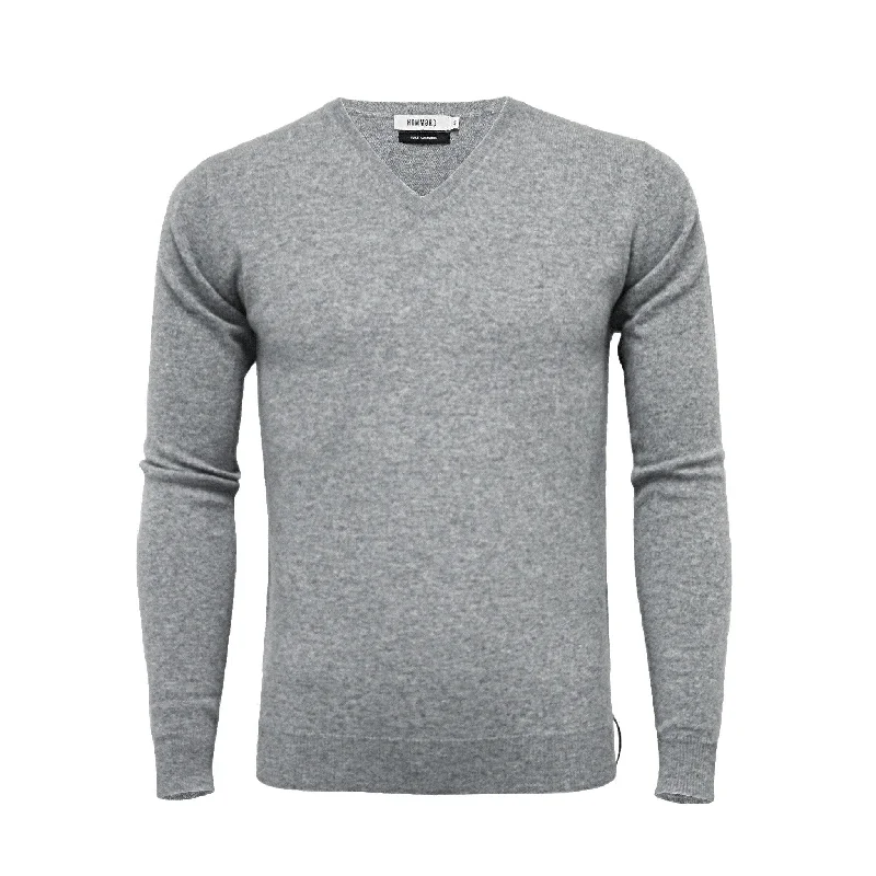 Men's streetwear sweater-Cashmere V Neck Sweater Silver Grey