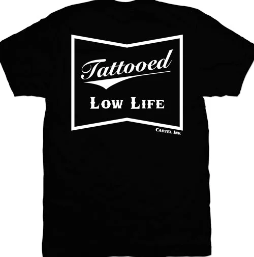 Men's breathable workout wear t-shirt-Pocket Logo Tattooed Low Life Men's T-Shirt