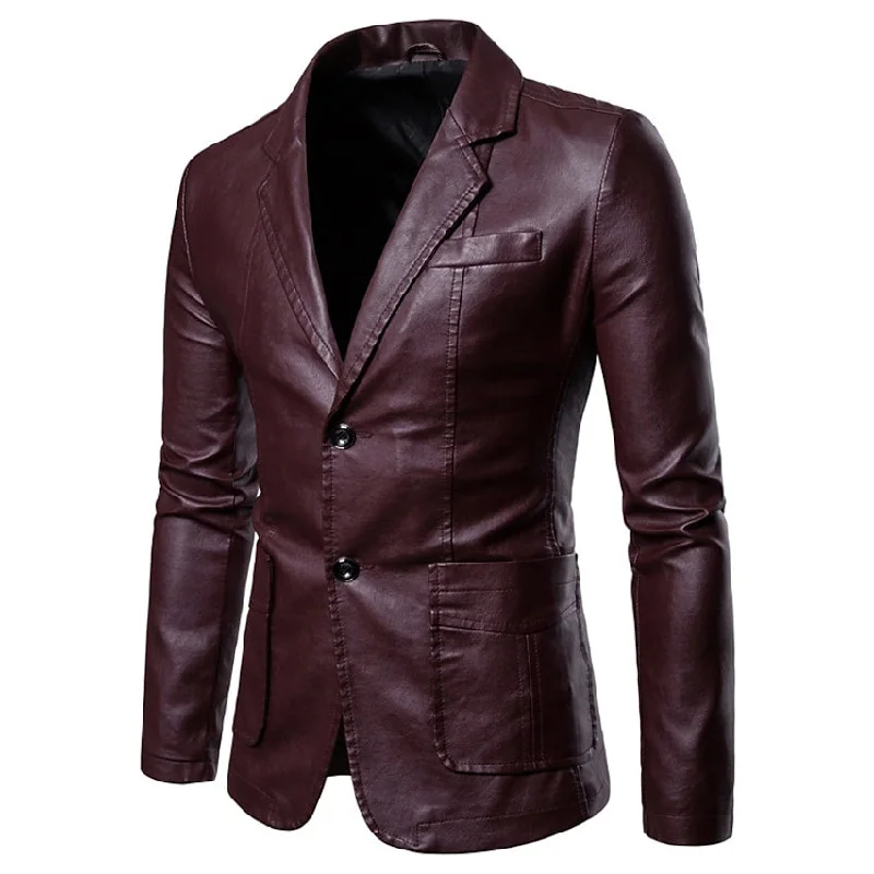 Men's tech-inspired jacket-Men's Blazer Faux Leather Jacket