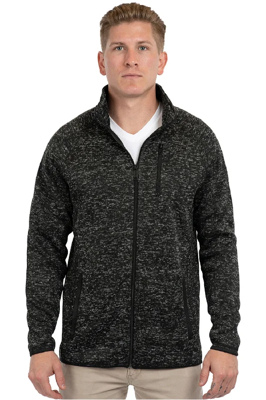 Men's modern hiking jacket-Burnside Mens Sweater Knit Full Zip Jacket - Heather Black