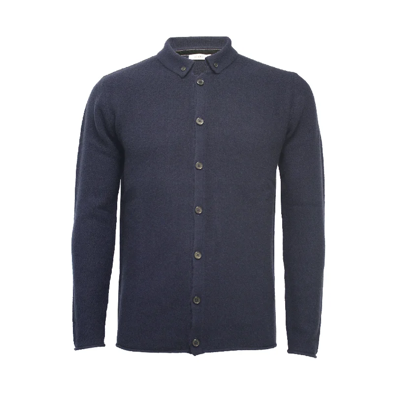 Men's cozy sweater-Navy Pique Stitch Cashmere Knitted Shirt Titan