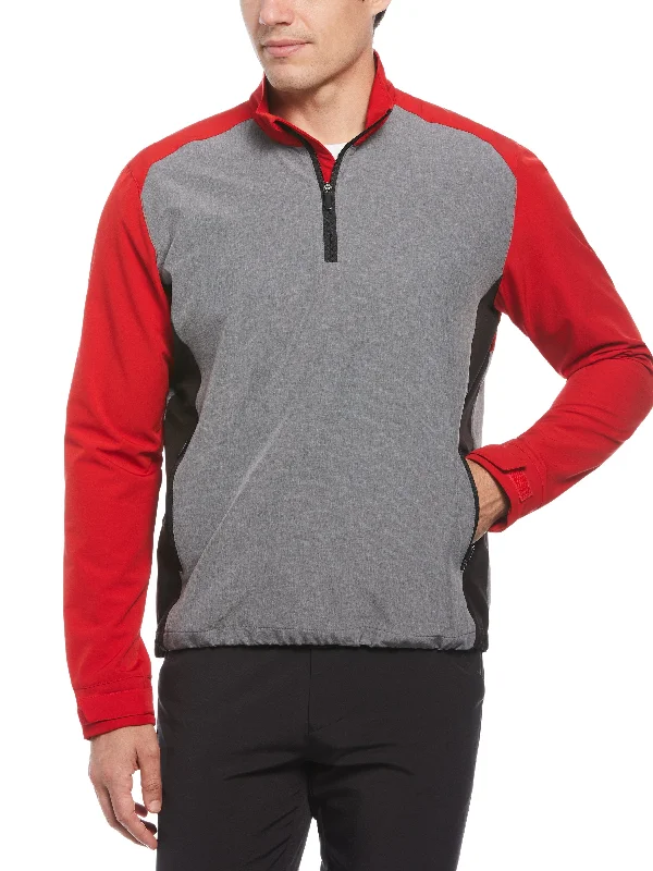 Men's ultra-light rain jacket-Mens Heathered Block Quarter Zip Golf Jacket