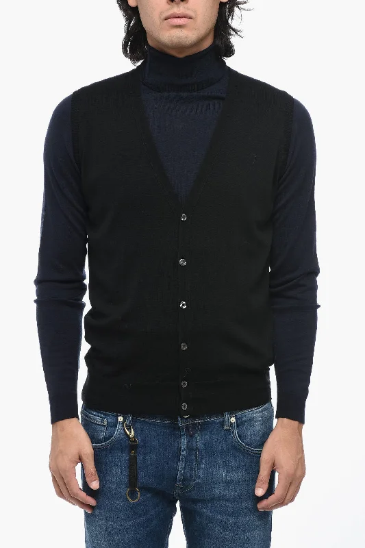 Men's fall sweatshirt-John Smedley V-Neck Merino Wool Vest