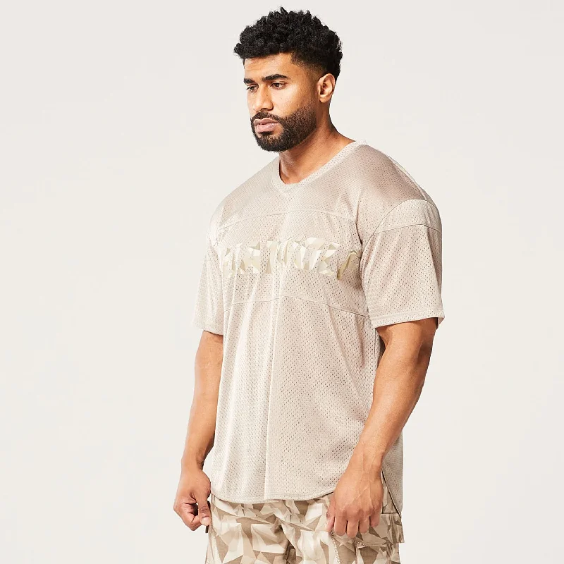 Men's yoga-friendly t-shirt-Code Oversized Mesh Tee - Cobblestone