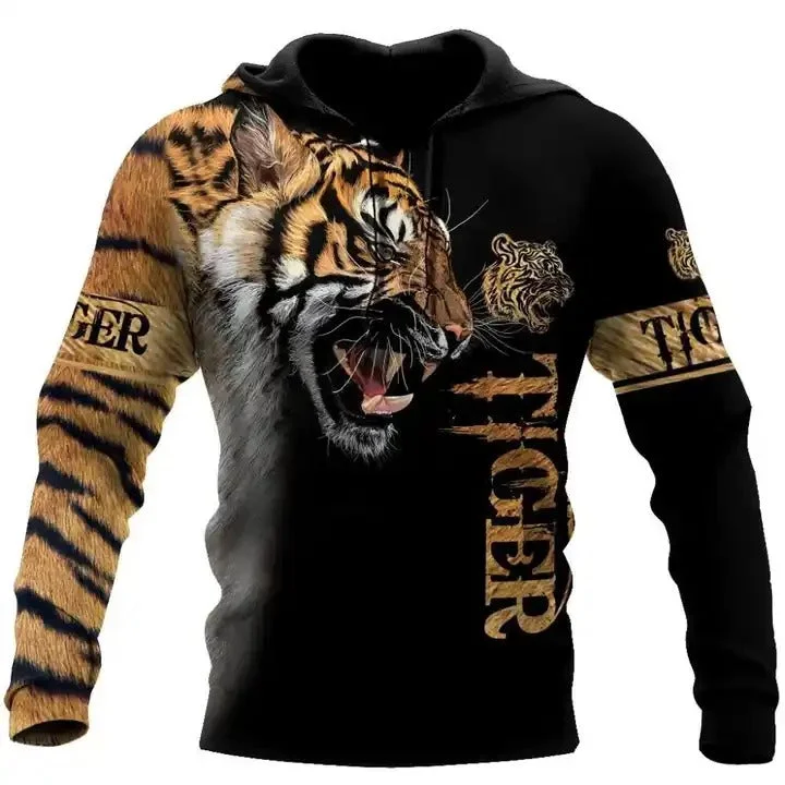 Men's weatherproof raincoat-Men's Winter Tiger 3D Print Jumper Casual Sweatshirts Digital Printing Pullover Hoodies