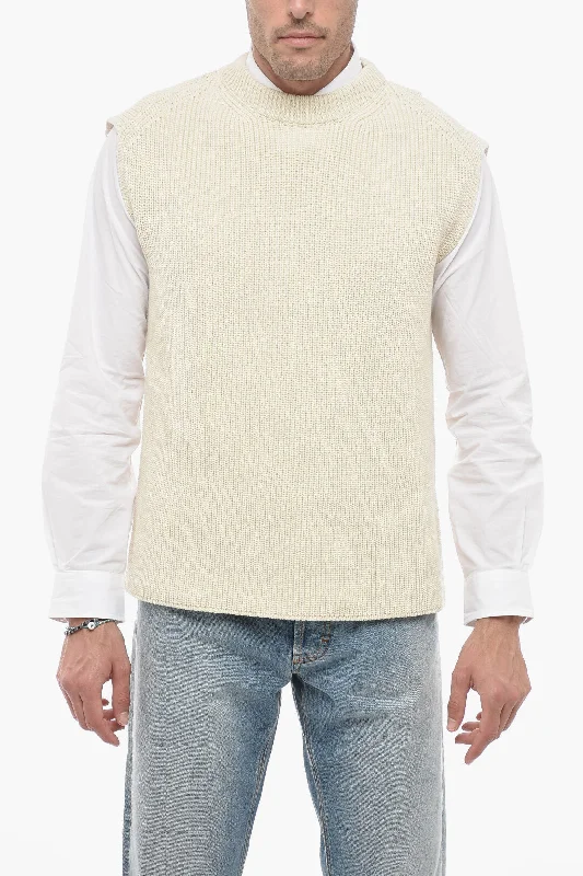 Men's easy-care sweatshirt-Jil Sander Knitted Vest with Ribbed Trims