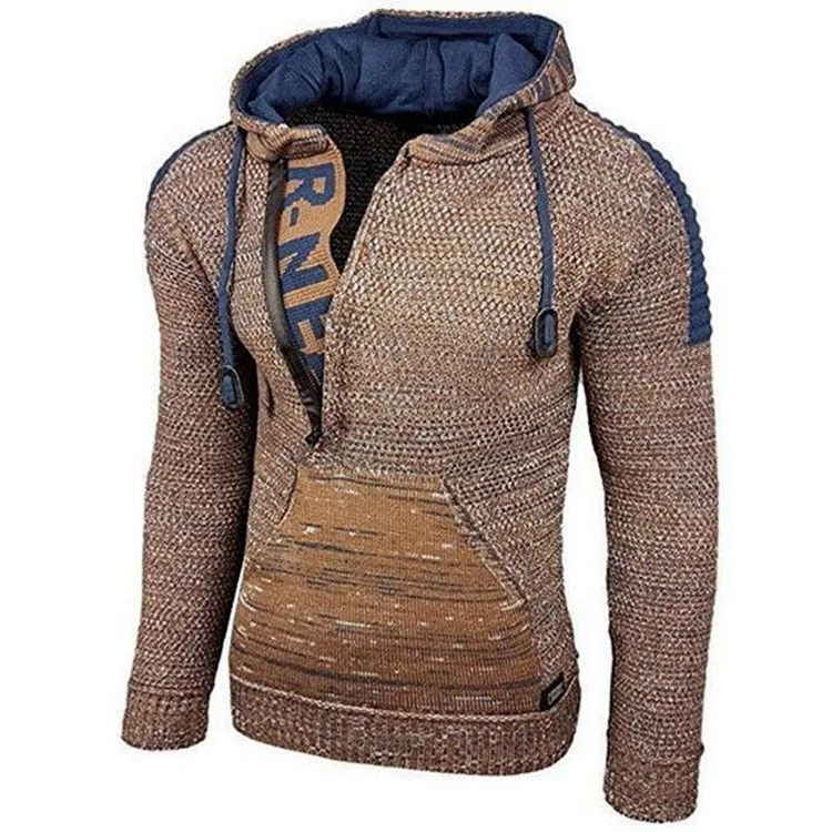 Men's eco-conscious field jacket-Men's Stylish Winter Warm Hooded Zip Neck Long Sleeve Sweater Jumper Sweatshirt