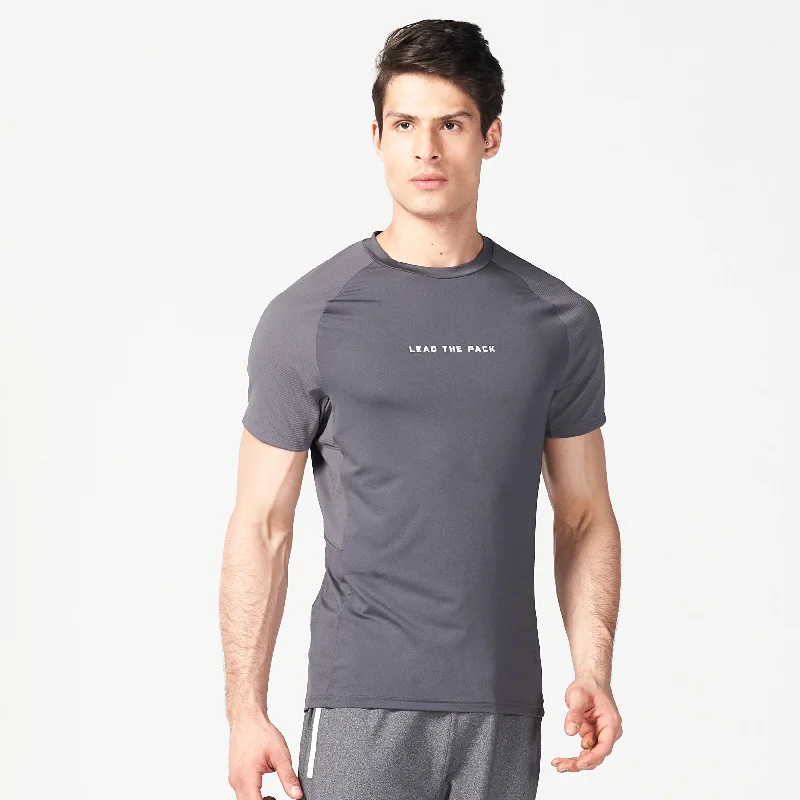 Men's weatherproof workout t-shirt-Statement Ribbed Tech Tee - Asphalt