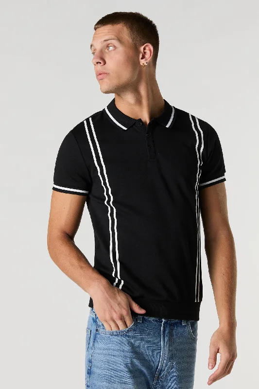 Men's modern gym polo shirt-Contrast Stripe Polo T-Shirt