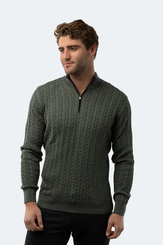 Men's sustainable sweatshirt-Melange Khaki Knit Quarter Zip