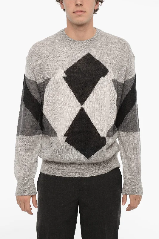 Men's quick-dry knitwear-Neil Barrett Argyle Motif Crew-neck Sweater