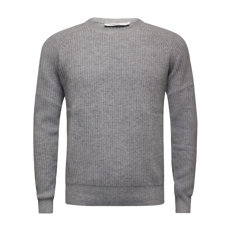 Men's wrinkle-resistant sweater-Cashmere Crewneck Sweater in Chunky Rib knit stitch Silver Grey