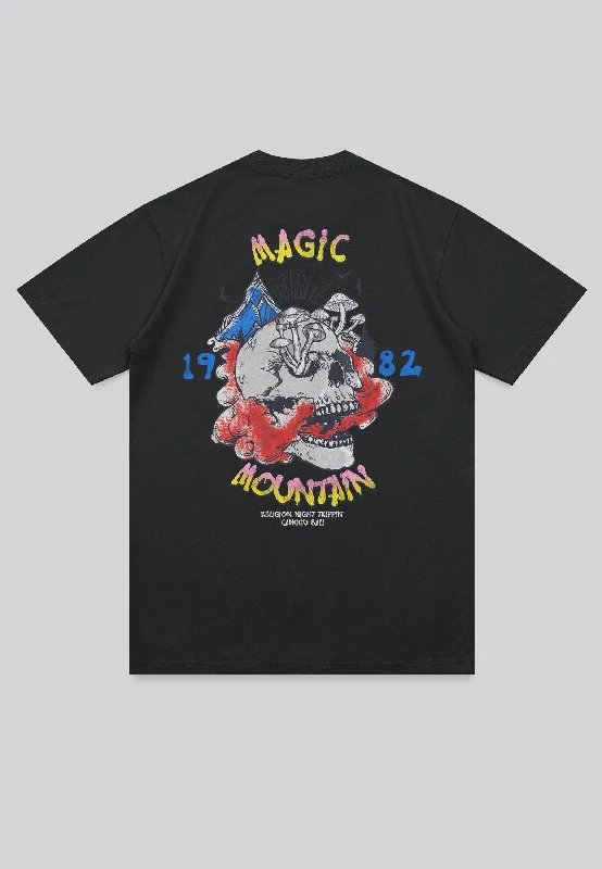 Men's sporty workout t-shirt-MAGIC MOUNTAIN T-SHIRT WASHED BLACK