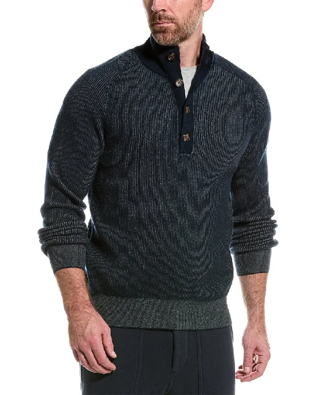 Men's no-iron sweater-Amicale Cashmere Plaited Brioche Button Mock Cashmere Sweater