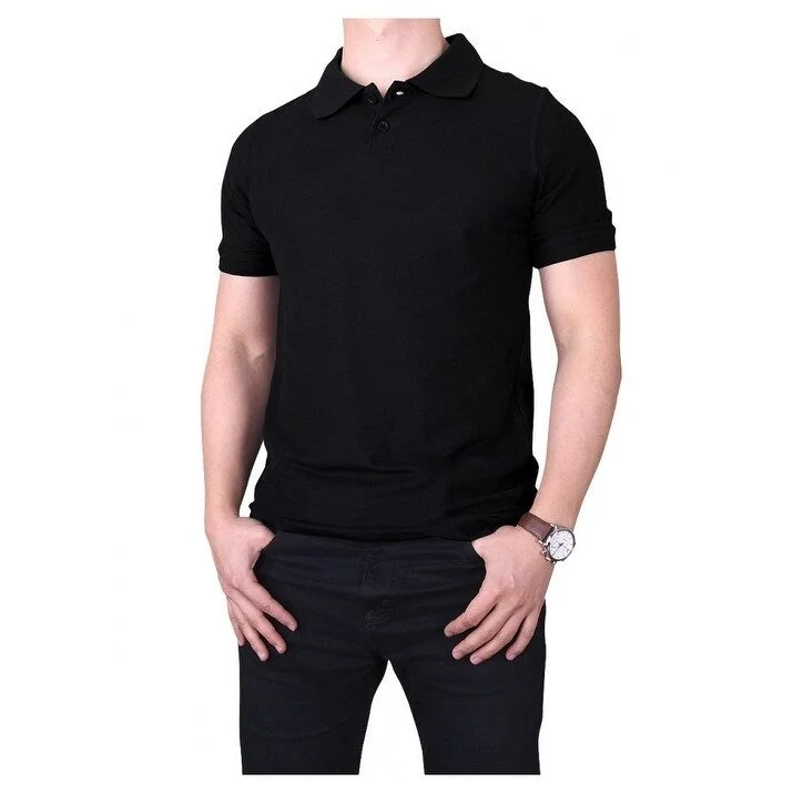 Men's comfortable casual polo shirt-KNOCKER Men's Solid Short Sleeved Slim Fit Polo Shirt - Black