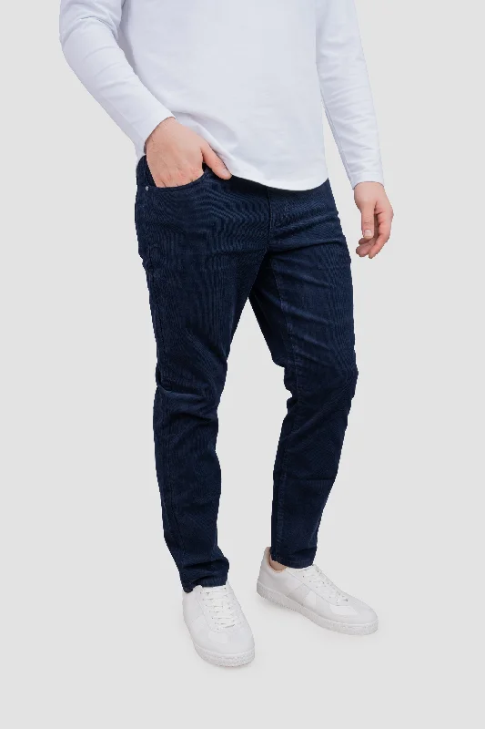 Men's performance travel wear pants-Stretch Cord 5 Pocket Pants Navy